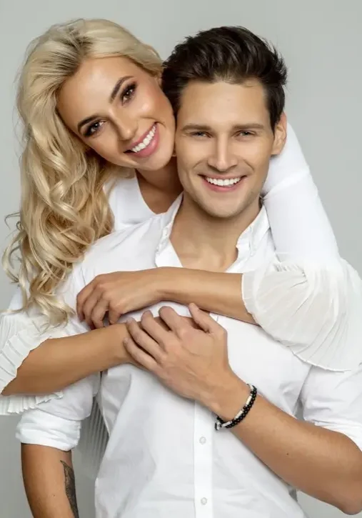 Portrait of beautiful cheerful couple with great hair S